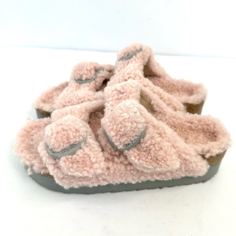 NWT Birkenstock Papillio Arizona Big Buckle Shearling fuzzy sandal pink 39/8 - Picture 5 of 16